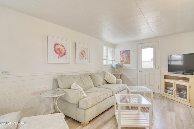 living room with light hardwood / wood-style flooring