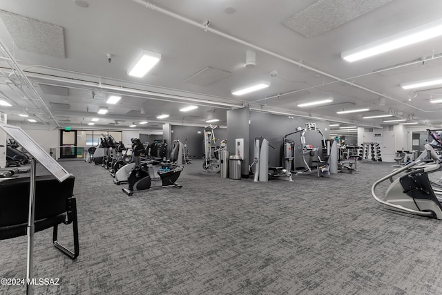 exercise room with carpet floors