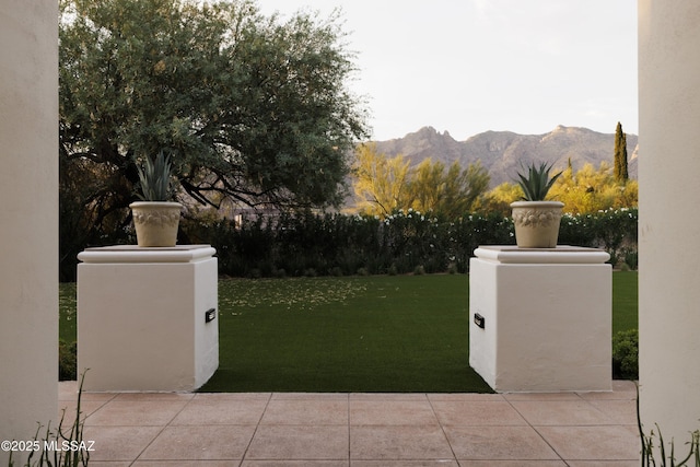 view of patio featuring a mountain view