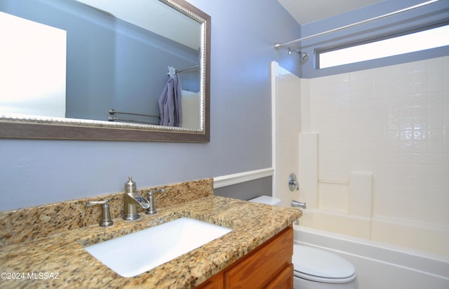 full bathroom with vanity, toilet, and shower / tub combination