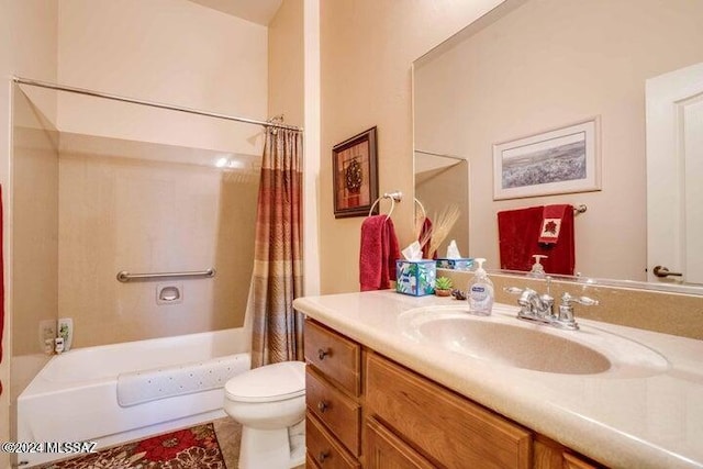 full bathroom featuring tile patterned flooring, vanity, toilet, and shower / tub combo