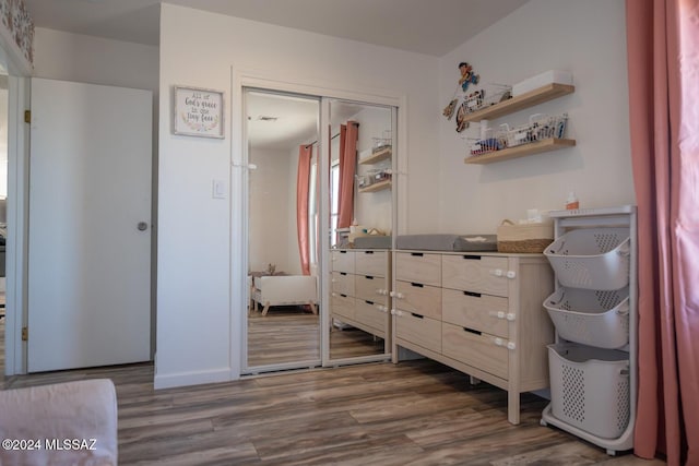 interior space featuring a closet and wood finished floors