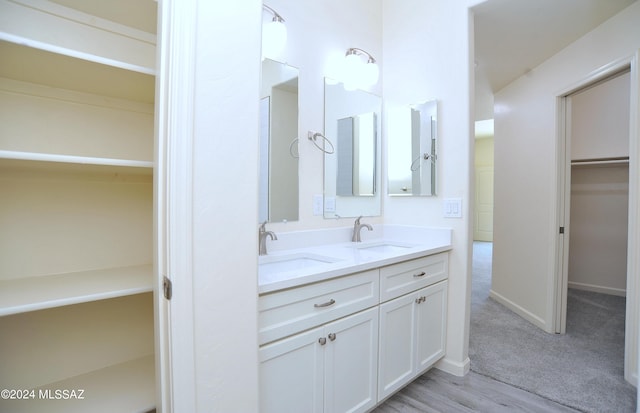 bathroom with hardwood / wood-style floors and vanity