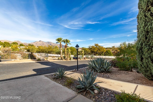 view of patio with a mountain view