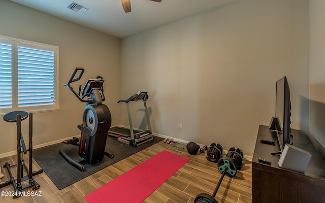 exercise area featuring ceiling fan