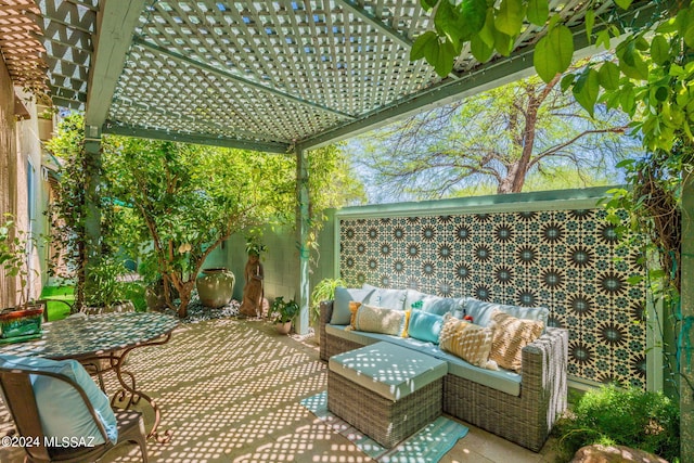 view of patio with a pergola and an outdoor hangout area