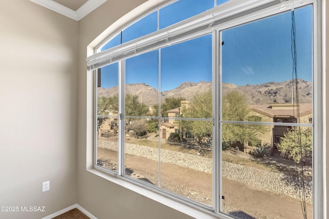 details with a mountain view and ornamental molding