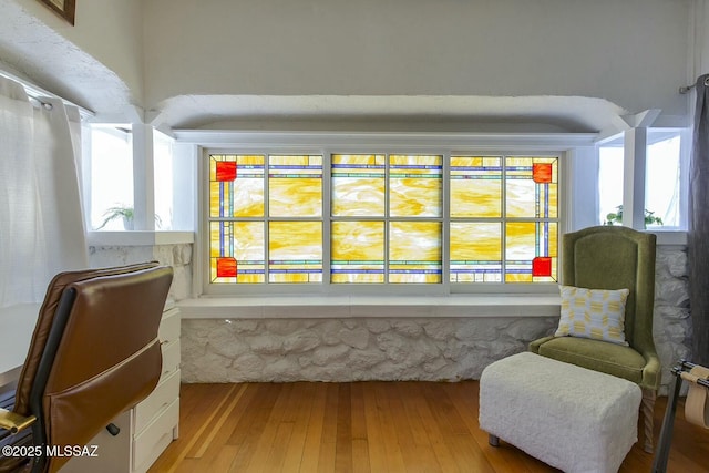 sitting room with plenty of natural light and light hardwood / wood-style floors