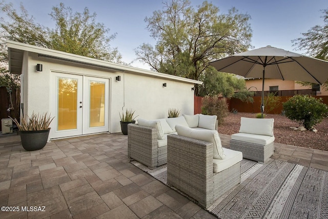 view of patio / terrace featuring outdoor lounge area and french doors