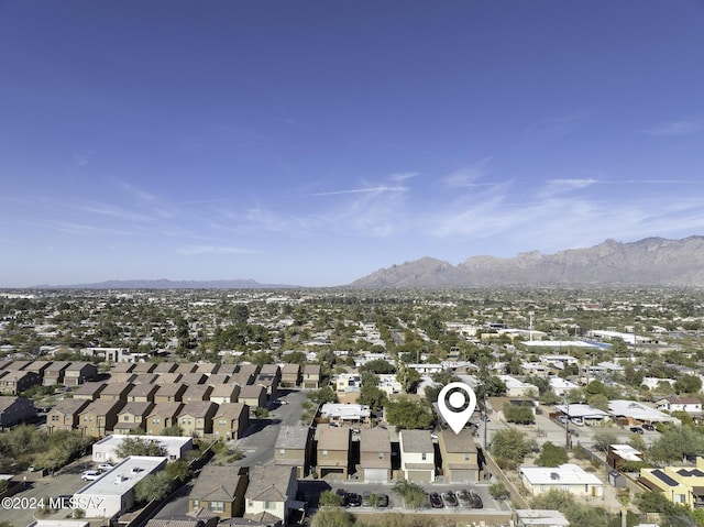 drone / aerial view featuring a mountain view