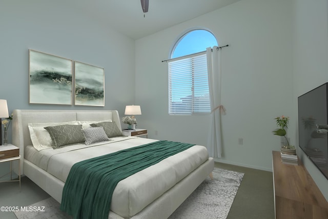 bedroom featuring carpet flooring and ceiling fan