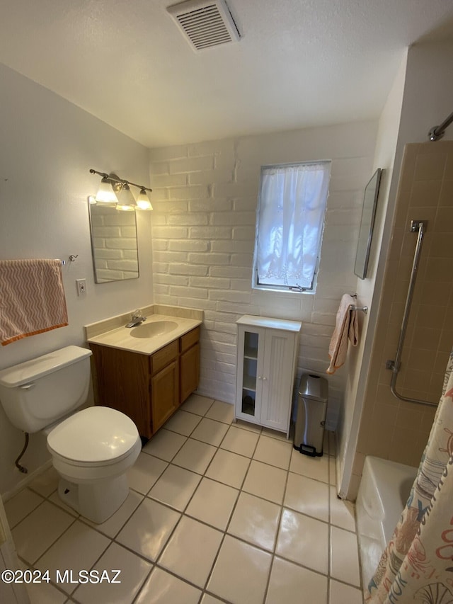 full bathroom with tile patterned flooring, vanity, shower / bath combination with curtain, and toilet