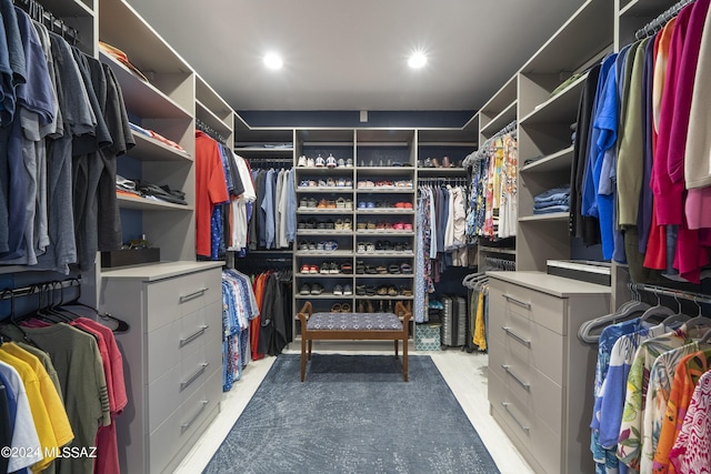 walk in closet featuring light hardwood / wood-style flooring