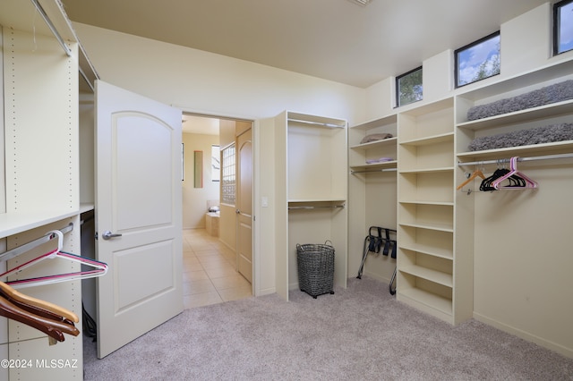 spacious closet with light colored carpet