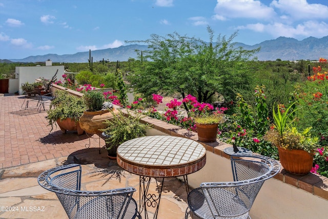 view of patio featuring a mountain view