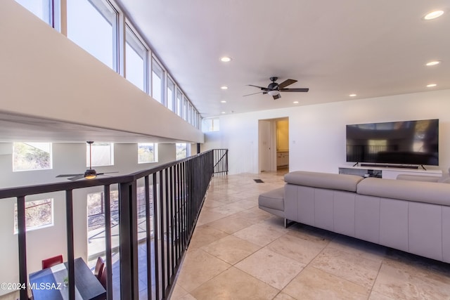 living room with ceiling fan