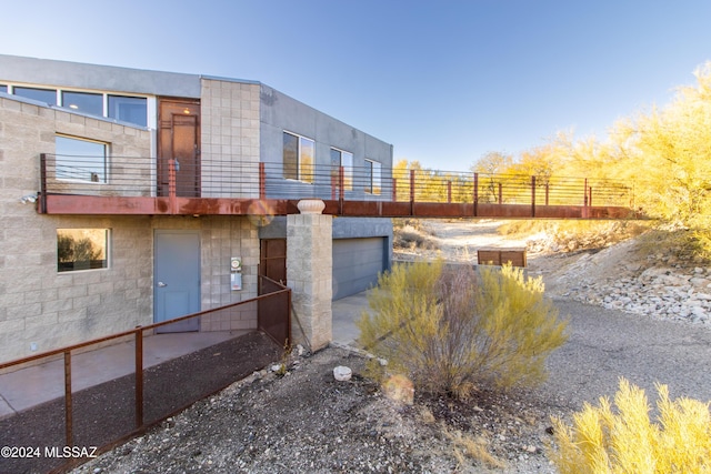 exterior space with a garage