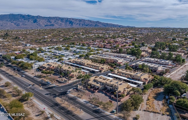 drone / aerial view featuring a mountain view