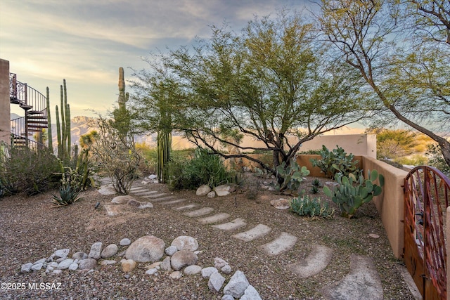 view of yard at dusk