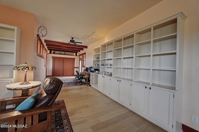 hallway featuring light hardwood / wood-style floors and track lighting