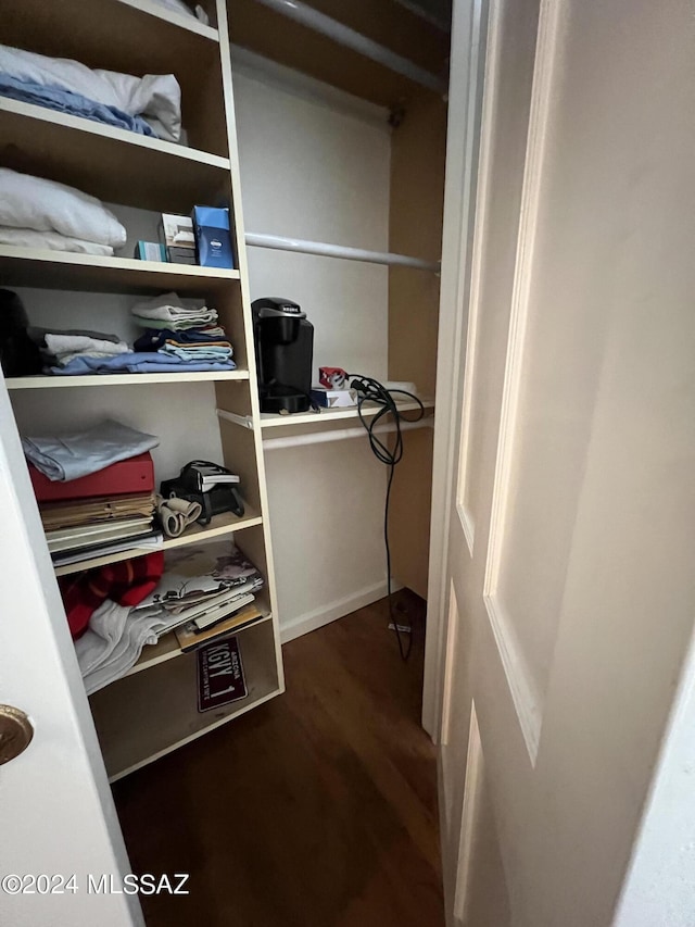 spacious closet featuring dark wood-type flooring