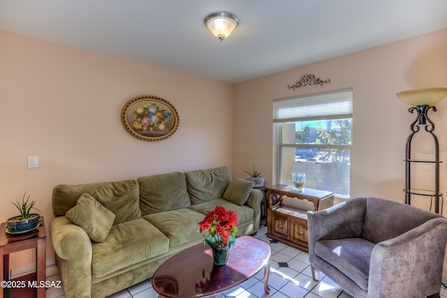 living room featuring light tile patterned floors