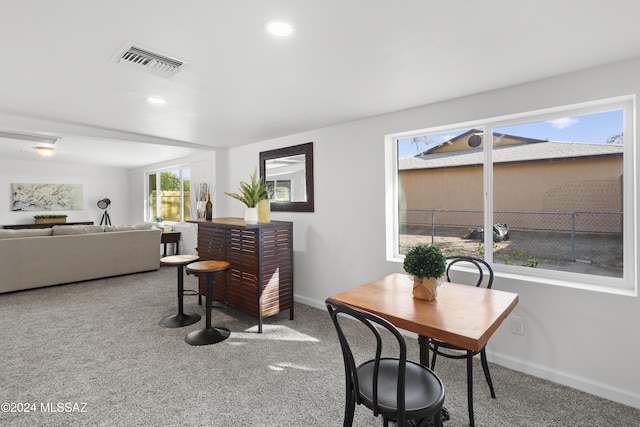 carpeted dining room featuring a wealth of natural light