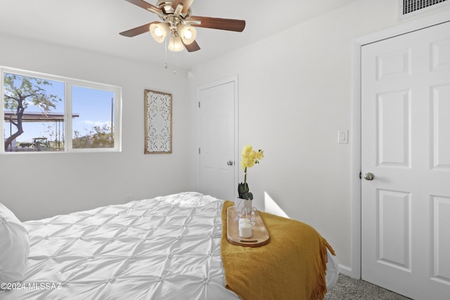 bedroom with carpet floors and ceiling fan