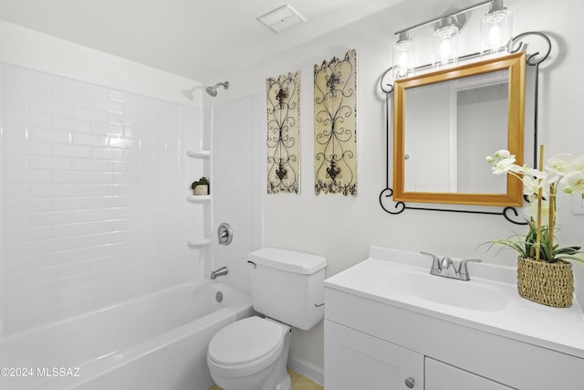 full bathroom featuring vanity, shower / bathtub combination, and toilet