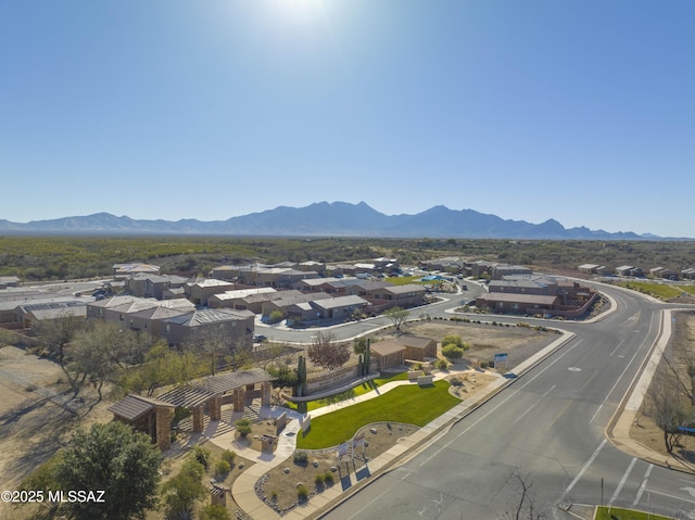 drone / aerial view featuring a mountain view