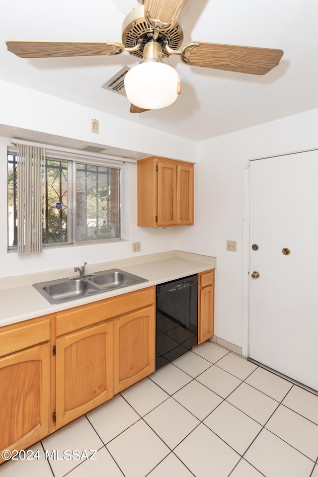 kitchen with ceiling fan, dishwasher, and sink