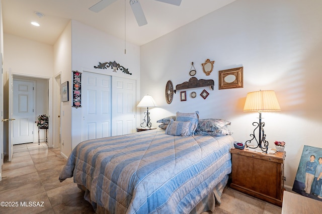 bedroom with a closet and ceiling fan