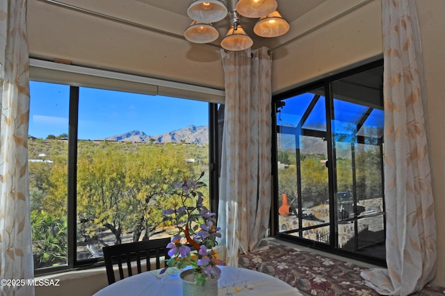 interior space featuring a mountain view