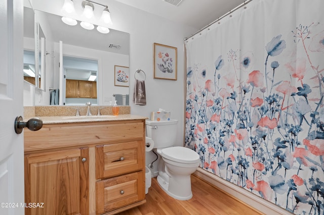 bathroom featuring vanity, toilet, and wood-type flooring