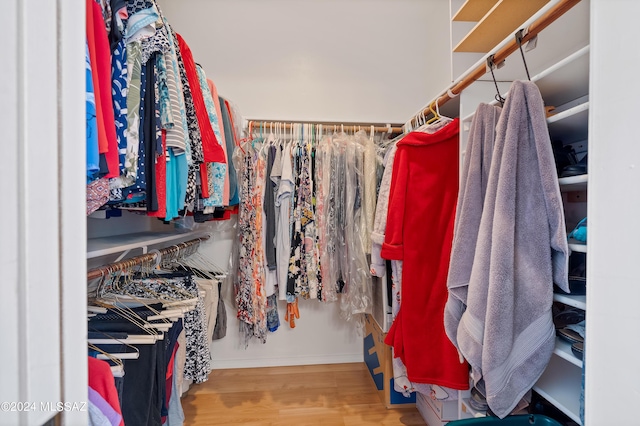 walk in closet featuring wood-type flooring