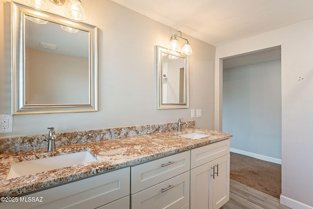 bathroom featuring hardwood / wood-style flooring and vanity