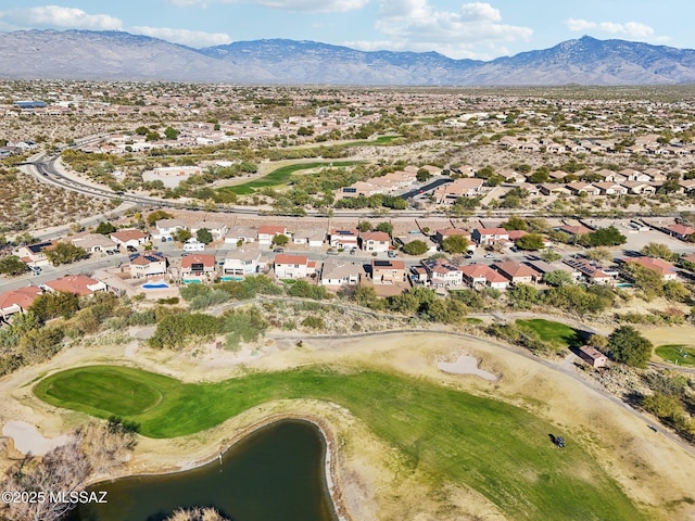 bird's eye view featuring a water and mountain view