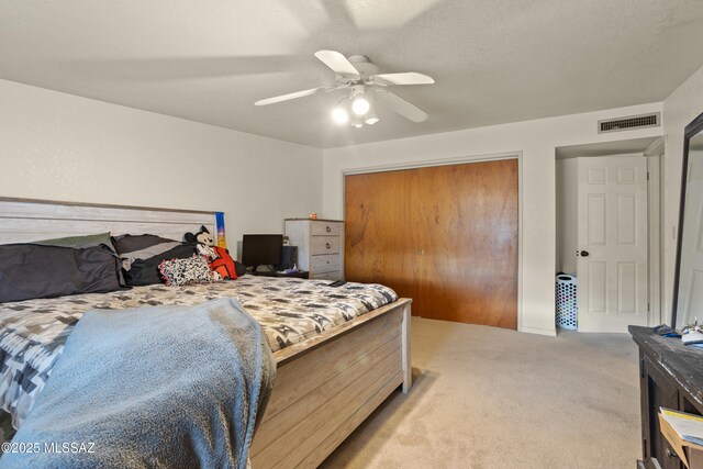 living room featuring vaulted ceiling with beams, ceiling fan, and light carpet