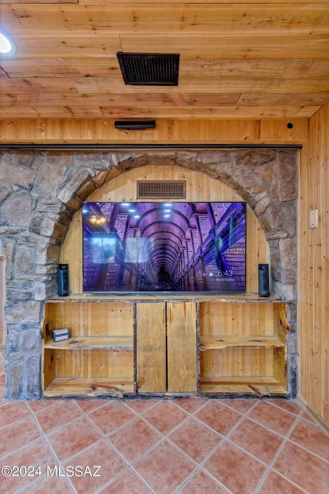 interior space with wood walls and wooden ceiling