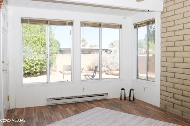 spare room with a baseboard radiator, a wealth of natural light, and wood finished floors