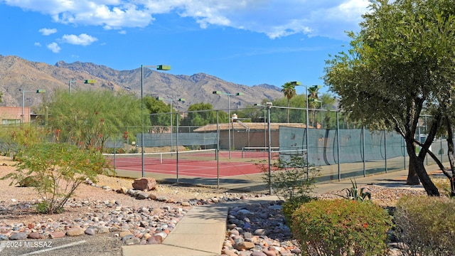 view of sport court featuring a mountain view