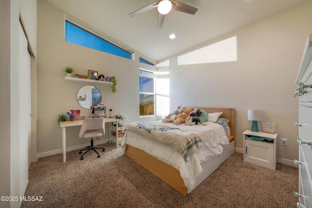 bedroom featuring vaulted ceiling, carpet floors, and baseboards