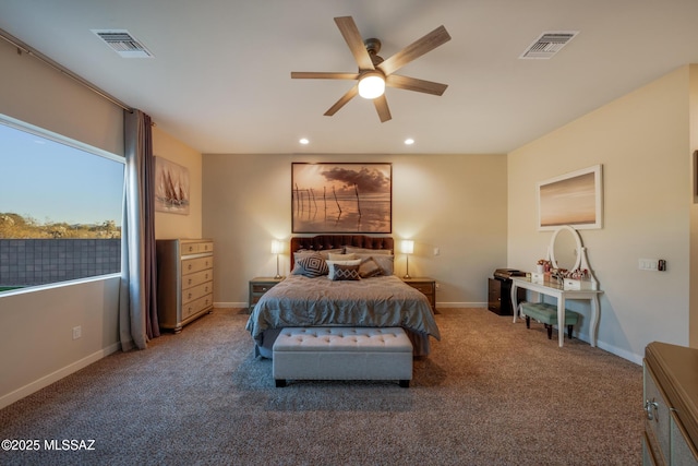 bedroom with carpet floors and ceiling fan