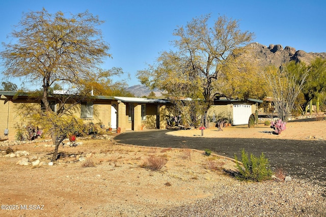 view of yard featuring a mountain view