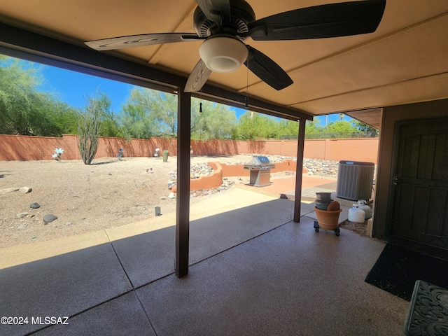 view of patio / terrace with central AC and ceiling fan