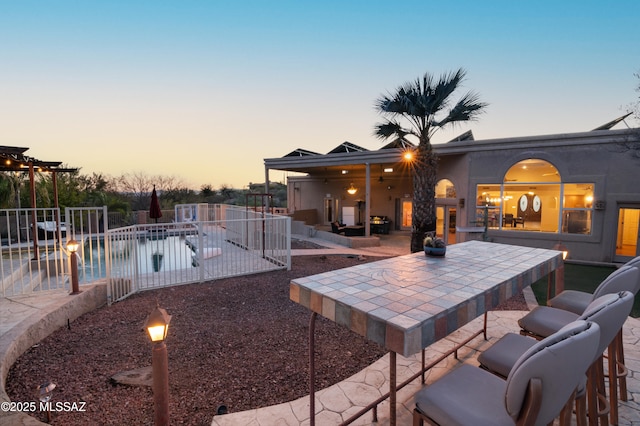 view of pool featuring a fenced in pool, a patio, and fence