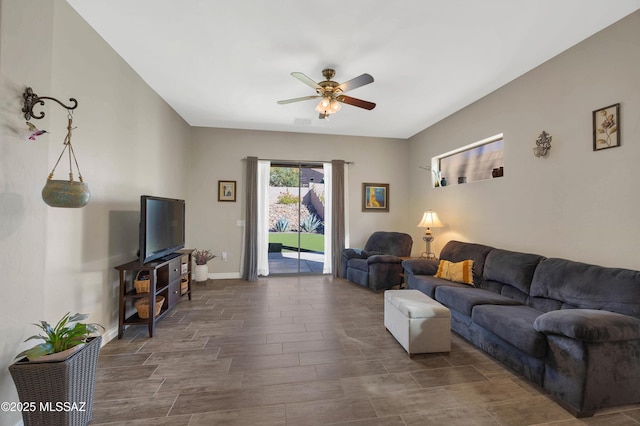 living room with ceiling fan