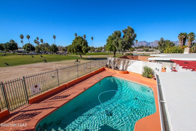 view of pool featuring a mountain view