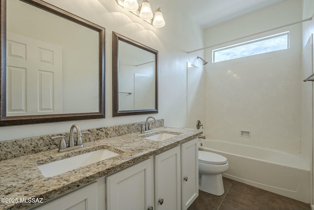 full bathroom with vanity, toilet, and shower / bathing tub combination