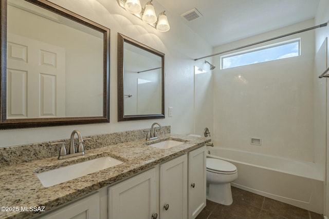 full bathroom with vanity, toilet, and shower / bath combination